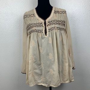 Sundance Catalog Beige Boho Tunic Embroidered Top